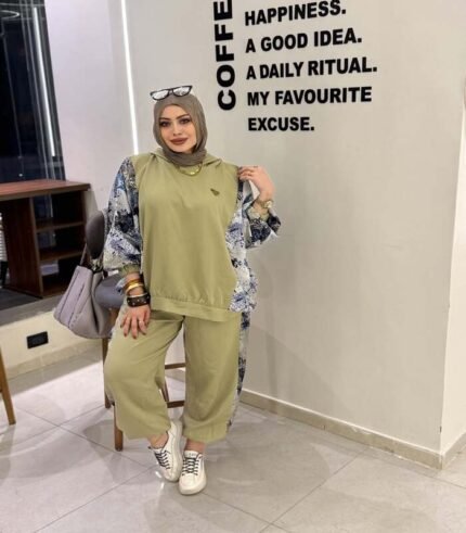 Olive green with a floral pattern